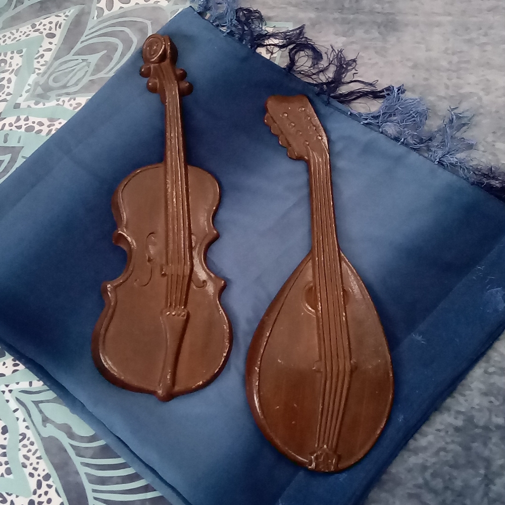 Vintage 1960's Royal Co Set of Cast Aluminum Mandolin & Violin Wall Decor